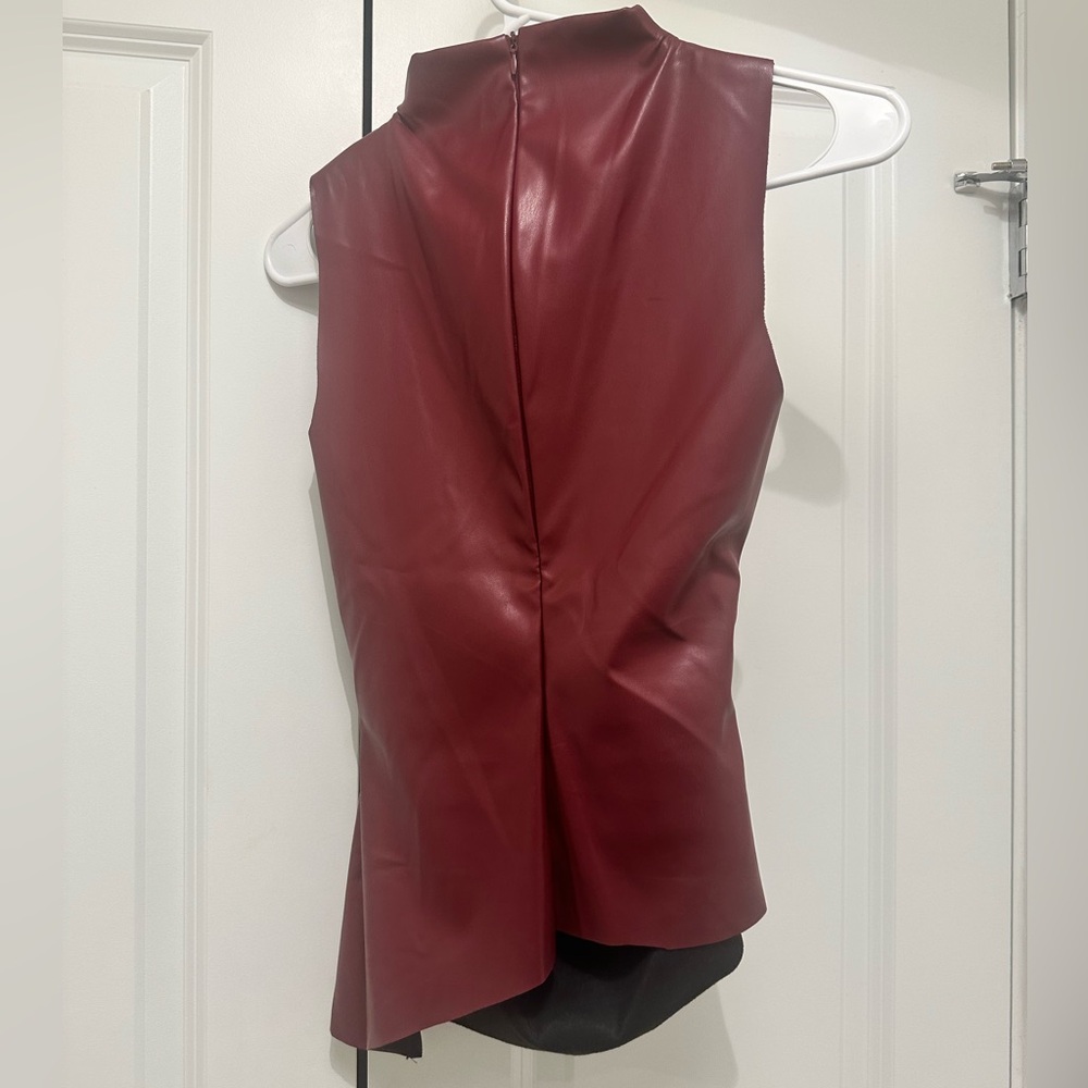 Red Rushed Asymmetrical Top - Picture 6 of 7